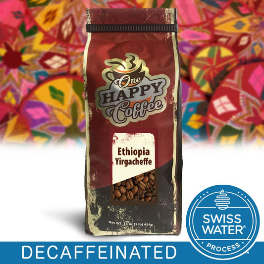 One Happy Coffee Decaf Ethiopian Yirgacheffe Whole Beans 16oz
