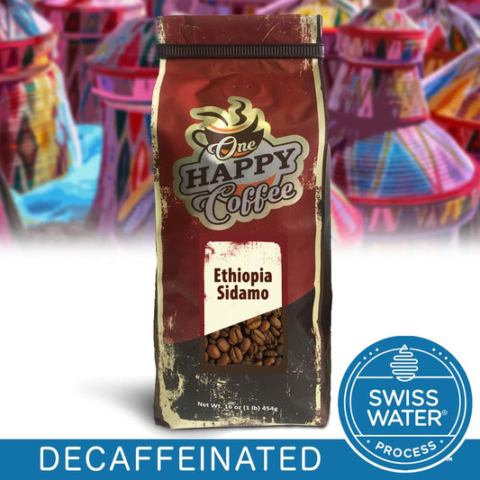 One Happy Coffee Decaf Ethiopian Sidamo Whole Beans 16oz