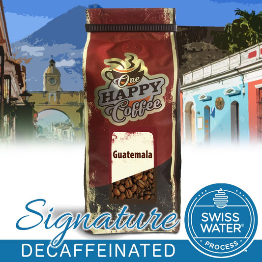 One Happy Coffee Signature Decaf Guatemela Whle Beans 16oz