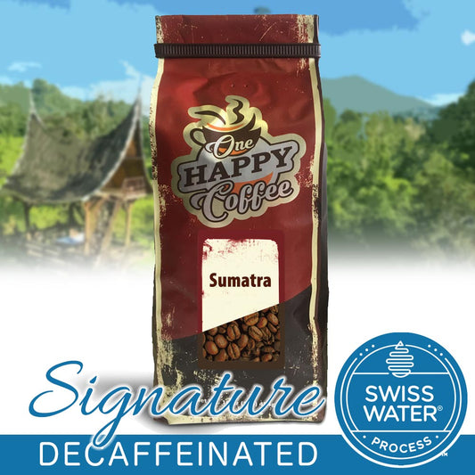 One Happy Coffee Signature Decaf Sumatra Mandheling Whole Beans 16oz