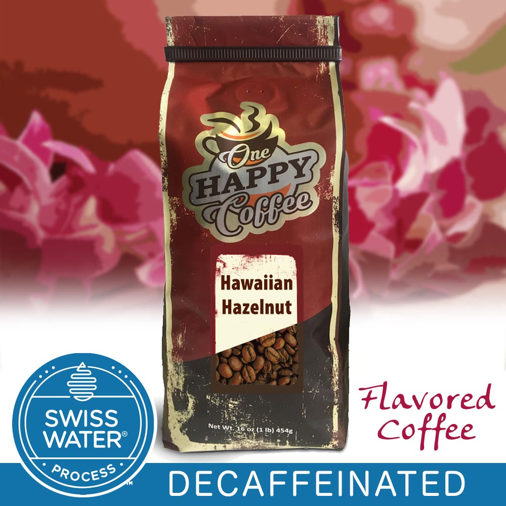 One Happy Flavored Coffee Decaf Hawaiian Hazelnut Whole Beans 16oz
