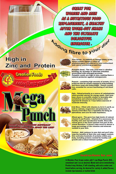 Mega Punch Jamaica's Finest Breakfast and Sports Men's Health Drink by Creation Foods (150 Grams)