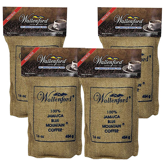 Wallenford 100% Jamaica Blue Mountain Coffee, Whole Bean 16oz, Pack of 4